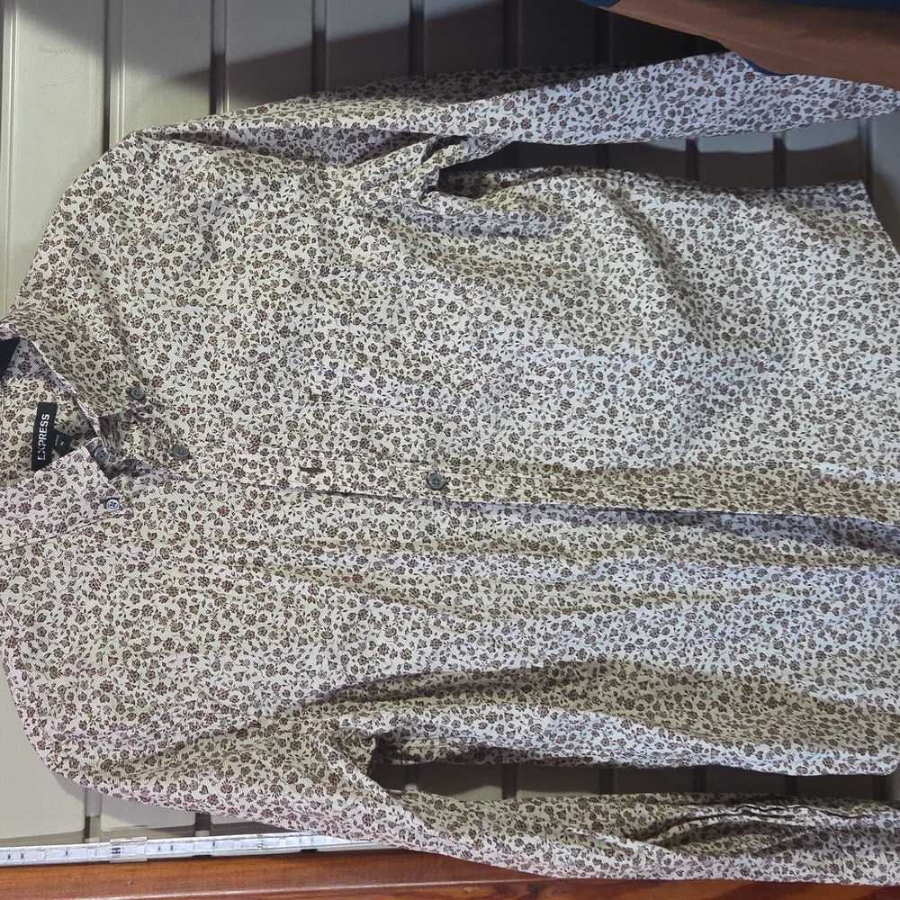 Express Cream and Brown Patterned Shirt
